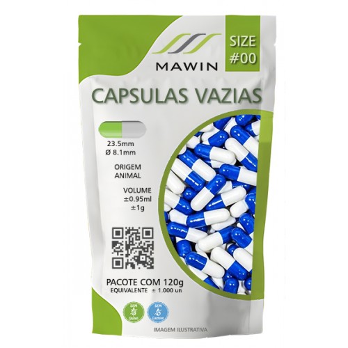 CAPSULA GELATINA N00 DE 1g - AZUL / BRANCA - PACOTE COM 1.000