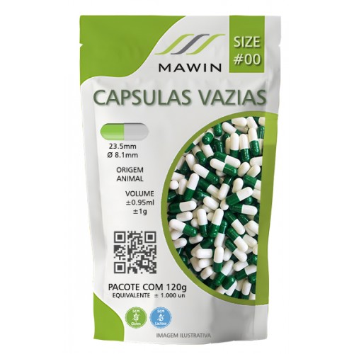 CAPSULA GELATINA N00 DE 1g - VERDE / BRANCA - PACOTE COM 1.000