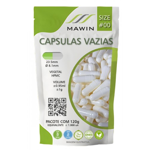 CAPSULA VEGETAL N00 DE 1000mg BRANCO  - PACOTE COM 1.000