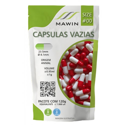 CAPSULA GELATINA N00 DE 1g - VERMELHA / BRANCA - PACOTE COM 1.000