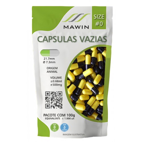 CAPSULA GELATINA N0 DE 500mg - AMARELA  / PRETA - PACOTE COM 1.000