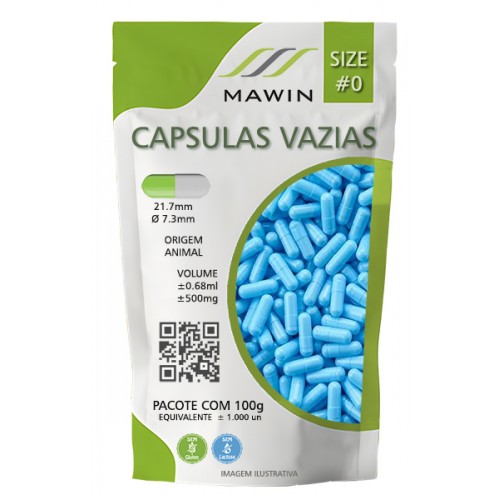 CAPSULA GELATINA N0 DE 500mg - AZUL CLARO - PACOTE COM 1.000