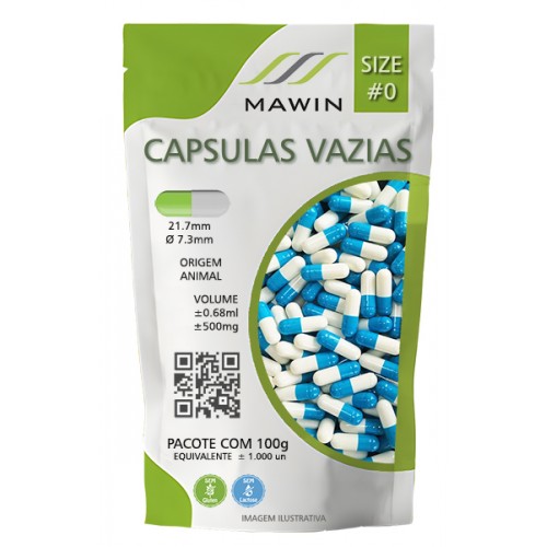 CAPSULA GELATINA N0 DE 500mg - AZUL CLARO / BRANCO - PACOTE COM 1.000