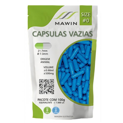 CAPSULA GELATINA N0 DE 500mg - AZUL - PACOTE COM 1.000