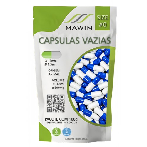 CAPSULA GELATINA N0 DE 500mg - AZUL / BRANCO - PACOTE COM 1.000