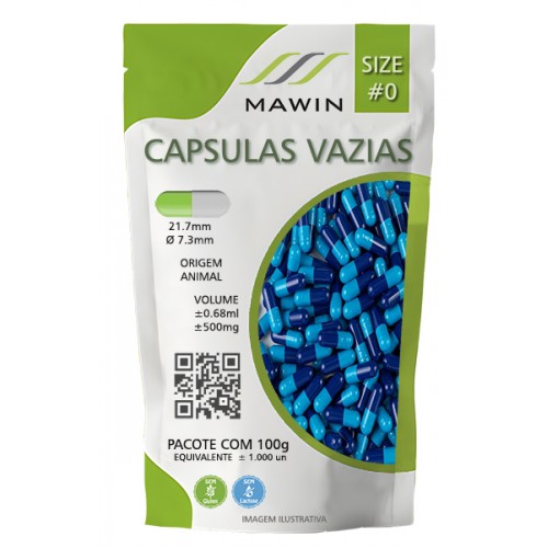 CAPSULA GELATINA N0 DE 500mg - AZUL CLARO / AZUL ESCURO - PACOTE COM 1.000