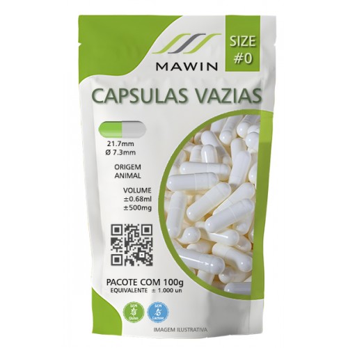 CAPSULA GELATINA N0 DE 500mg - BRANCO - PACOTE COM 1.000