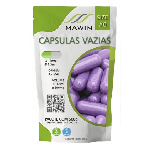 CAPSULA GELATINA N0 DE 500mg - LILAS - PACOTE COM 5.000