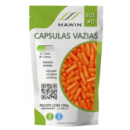 CAPSULA GELATINA N0 DE 500mg - LARANJA - PACOTE COM 1.000