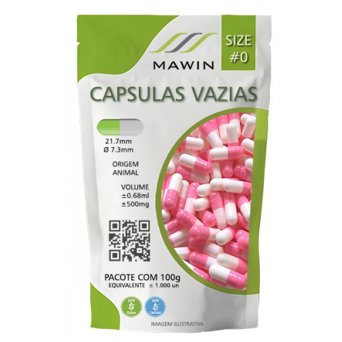 CAPSULA GELATINA N0 DE 500mg - ROSA / BRANCO - PACOTE COM 1.000