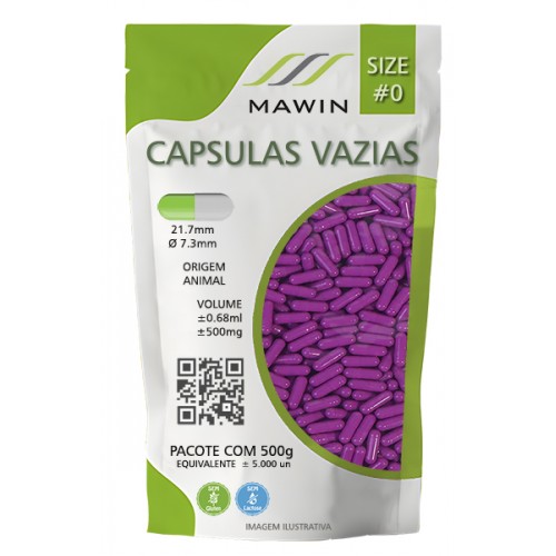 CAPSULA GELATINA N0 DE 500mg - ROXA - PACOTE COM 5.000