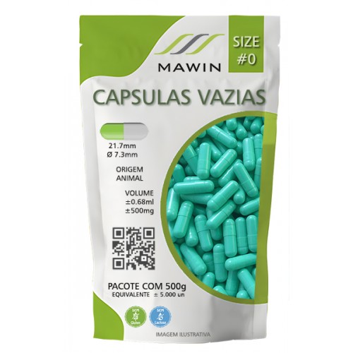 CAPSULA GELATINA N0 DE 500mg - VERDE CLARO MARINHO - PACOTE COM 5.000