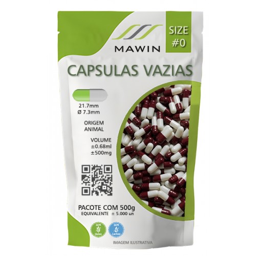 CAPSULA GELATINA N0 DE 500mg - VINHO / BRANCO - PACOTE COM 5.000