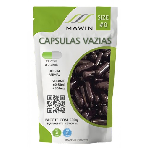 CAPSULA GELATINA N0 DE 500mg - VINHO - PACOTE COM 5.000