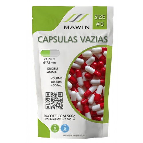 CAPSULA GELATINA N0 DE 500mg - VERMELHA / BRANCO - PACOTE COM 5.000