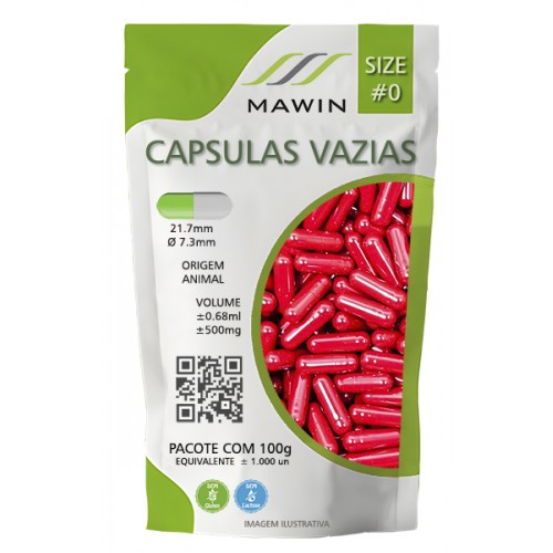 CAPSULA GELATINA N0 DE 500mg - VERMELHA - PACOTE COM 1.000