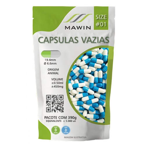 CAPSULA GELATINA N1 DE 450mg - AZUL CLARA / BRANCA - PACOTE COM 5.000