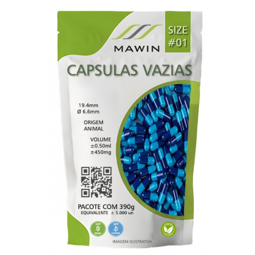 CAPSULA GELATINA N1 DE 450mg - AZUL CLARO / AZUL ESCURO - PACOTE COM 5.000