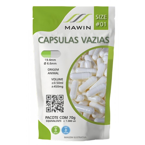 CAPSULA GELATINA N1 DE 450mg - BRANCA - PACOTE COM 1.000