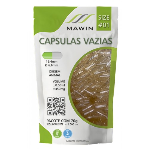 CAPSULA GELATINA N1 DE 450mg - INCOLOR - PACOTE COM 1.000