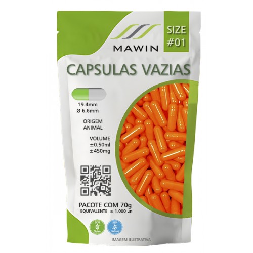 CAPSULA GELATINA N1 DE 450mg - LARANJA - PACOTE COM 1.000
