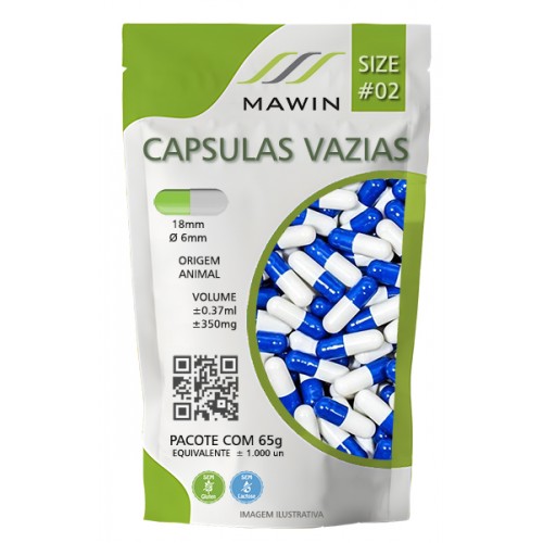CAPSULA GELATINA N2 DE 350mg - AZUL / BRANCA - PACOTE COM 1.000