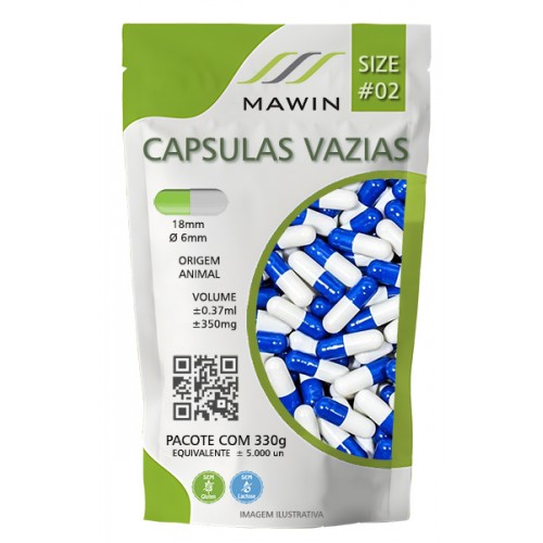 CAPSULA GELATINA N2 DE 350mg - AZUL / BRANCA - PACOTE COM 5.000