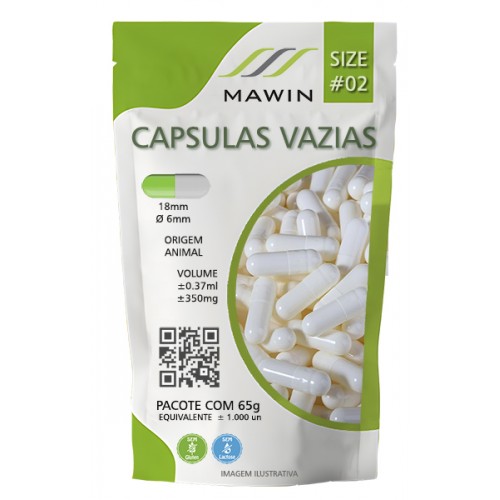 CAPSULA GELATINA N2 DE 350mg - BRANCA - PACOTE COM 1.000