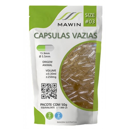 CAPSULA GELATINA N3 DE 250mg - INCOLOR - PACOTE COM 1.000 CAPSULA GELATINA N3 DE 250mg - INCOLOR - PACOTE COM 1.000