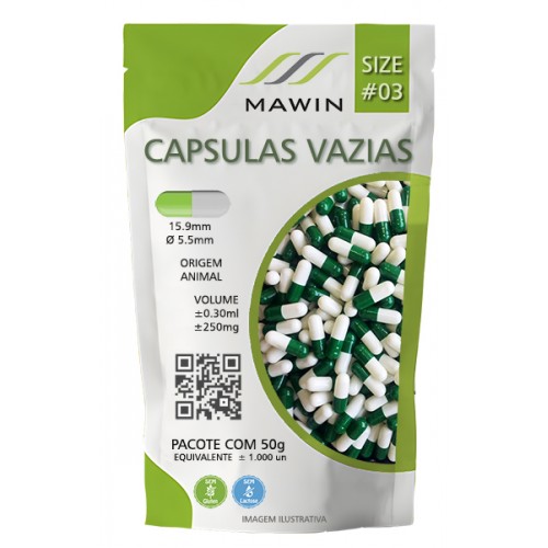 CAPSULA GELATINA N3 DE 250mg - VERDE / BRANCA - PACOTE COM 1.000 CAPSULA GELATINA N3 DE 250mg - VERDE / BRANCA - PACOTE COM 1.000