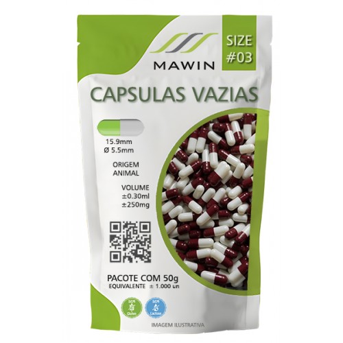 CAPSULA GELATINA N3 DE 250mg - VINHO / BRANCA - PACOTE COM 1.000 CAPSULA GELATINA N3 DE 250mg - VINHO / BRANCA - PACOTE COM 1.000