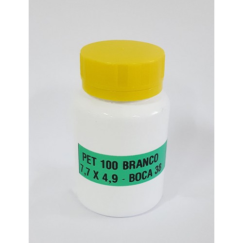 FRASCO FARMACEUTICO PET 100 BRANCO - TAMPA AMARELA ROSCA LACRE - PACOTE COM 10 un