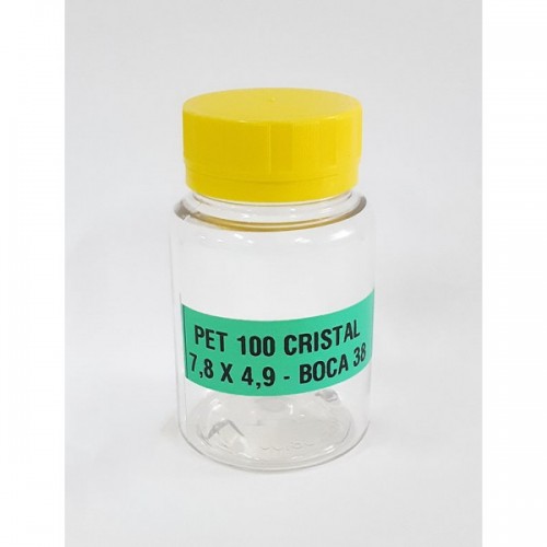 FRASCO FARMACEUTICO PET 100 CRISTAL - TAMPA AMARELA ROSCA LACRE - PACOTE COM 10 un