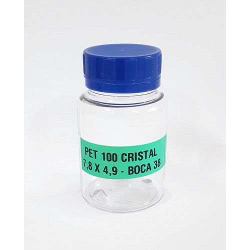 FRASCO FARMACEUTICO PET 100 CRISTAL - TAMPA AZUL ROSCA LACRE - PACOTE COM 10 un