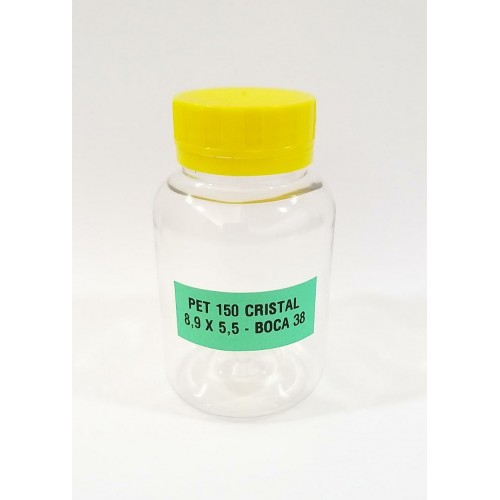 FRASCO FARMACEUTICO PET 150 CRISTAL - TAMPA AMARELA ROSCA LACRE - PACOTE COM 10 un