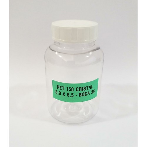 FRASCO FARMACEUTICO PET 150 CRISTAL - TAMPA BRANCA ROSCA LACRE - PACOTE COM 10 un
