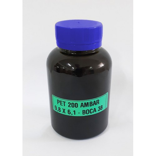 FRASCO FARMACEUTICO - PET 200 AMBAR - TAMPA LACRE DE ROSCA AZUL - PACOTE COM 10 un FRASCO FARMACEUTICO - PET 200 AMBAR - TAMPA LACRE DE ROSCA AZUL - PACOTE COM 10 un