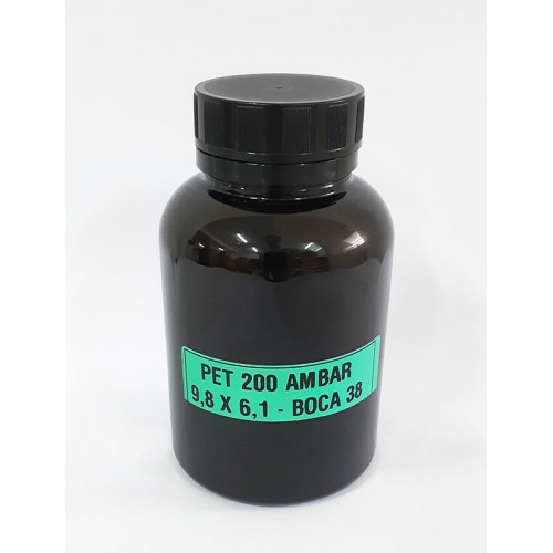 FRASCO FARMACEUTICO - PET 200 AMBAR - TAMPA LACRE DE ROSCA PRETA - PACOTE COM 10 un FRASCO FARMACEUTICO - PET 200 AMBAR - TAMPA LACRE DE ROSCA PRETA - PACOTE COM 10 un