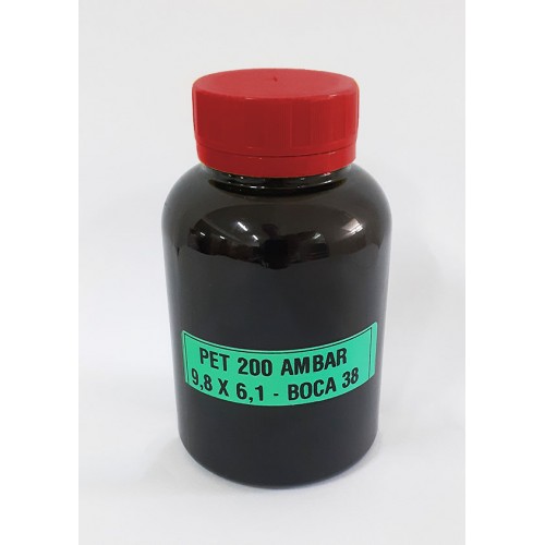 FRASCO FARMACEUTICO - PET 200 AMBAR - TAMPA LACRE DE ROSCA VERMELHA  - PACOTE COM 10 un