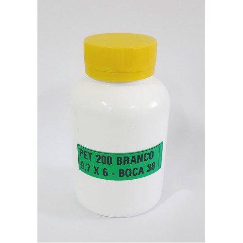 FRASCO FARMACEUTICO PET 200 BRANCO - TAMPA AMARELA ROSCA LACRE - PACOTE COM 10 un