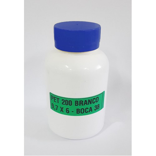 FRASCO FARMACEUTICO PET 200 BRANCO - TAMPA AZUL ROSCA LACRE - PACOTE COM 10 un