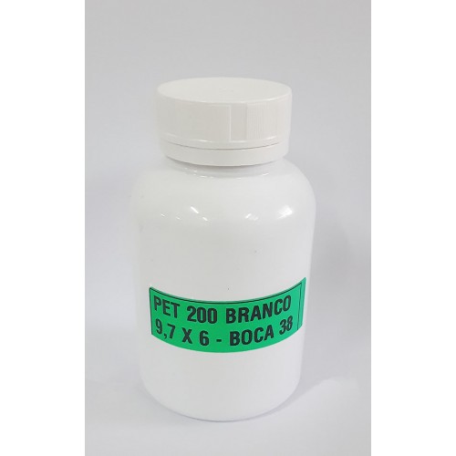 FRASCO FARMACEUTICO PET 200 BRANCO - TAMPA BRANCA ROSCA LACRE - PACOTE COM 10 un