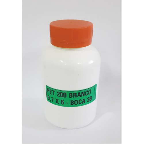 FRASCO FARMACEUTICO PET 200 BRANCO - TAMPA LARANJA ROSCA LACRE - PACOTE COM 10 un