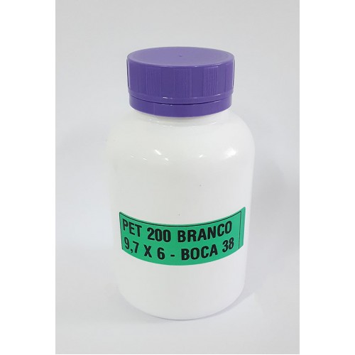 FRASCO FARMACEUTICO PET 200 BRANCO - TAMPA ROXA ROSCA LACRE - PACOTE COM 10 un