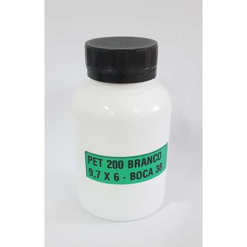 FRASCO FARMACEUTICO PET 200 BRANCO - TAMPA PRETA ROSCA LACRE - PACOTE COM 10 un