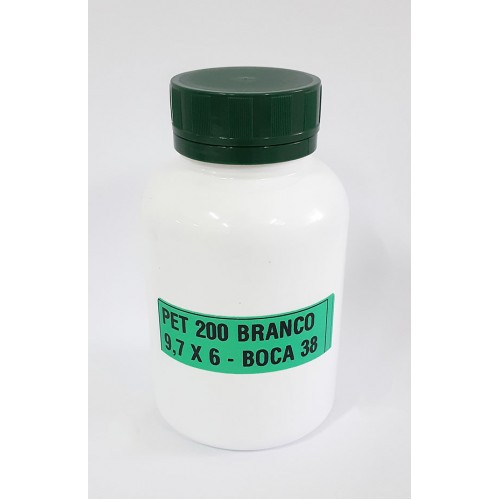 FRASCO FARMACEUTICO PET 200 BRANCO - TAMPA VERDE ROSCA LACRE - PACOTE COM 10 un