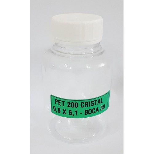 FRASCO FARMACEUTICO PET 200 CRISTAL - TAMPA BRANCA ROSCA LACRE - PACOTE COM 10 un