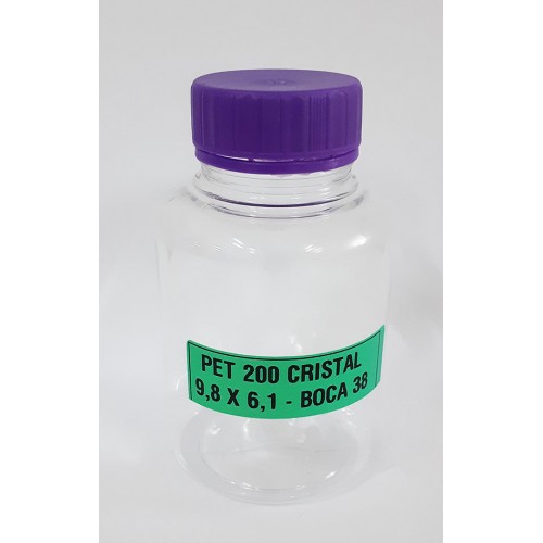 FRASCO FARMACEUTICO PET 200 CRISTAL - TAMPA ROXA ROSCA LACRE - PACOTE COM 10 un