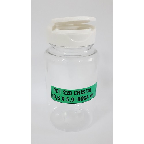 FRASCO FARMACEUTICO PET 220 CRISTAL - TAMPA FLIP BRANCA - PACOTE COM 10 un