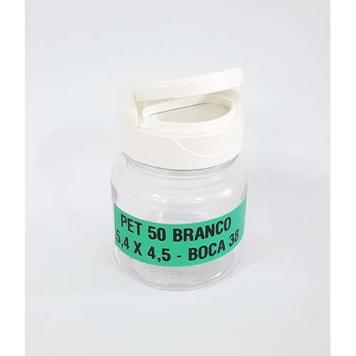 FRASCO FARMACEUTICO PET 50 CRISTAL - TAMPA FLIP ROSCA BRANCA - PACOTE COM 10 un